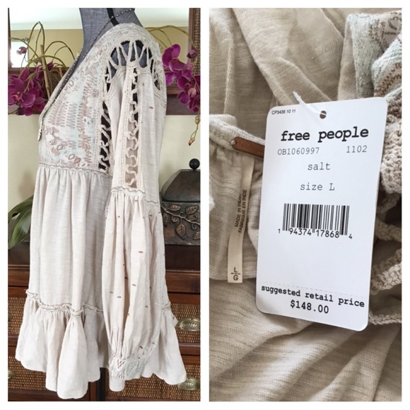 Free People Much Love Embroidered Tunic Top.  NWT. - Picture 6 of 8